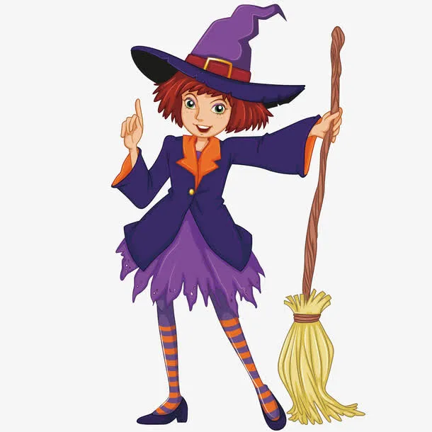 拿着扫把的女巫矢量免抠