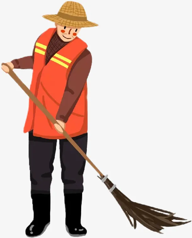手绘环卫工人免抠