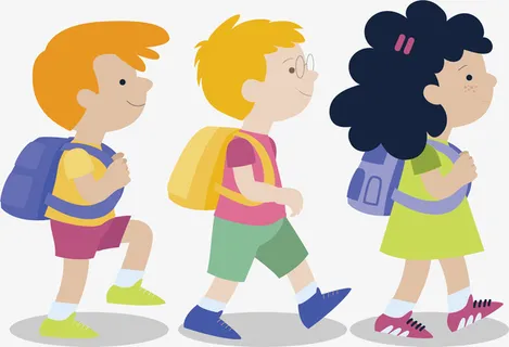 排队走路上学的孩子免抠