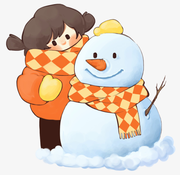 冬天小女孩堆雪人免抠