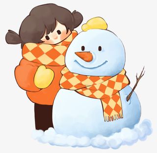 冬天小女孩堆雪人免抠