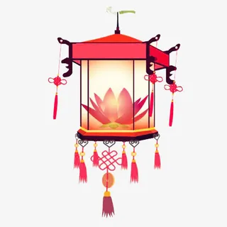 手绘中式灯笼免抠