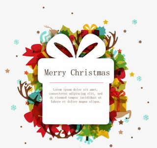 圣诞剪纸礼盒水彩背景矢量素材
