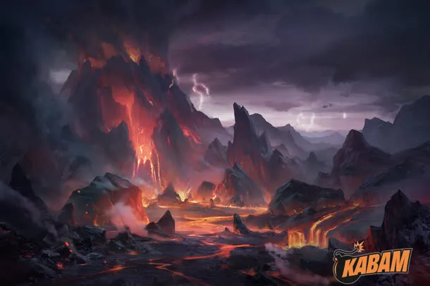 外星火山山峰闪电游戏场景免抠