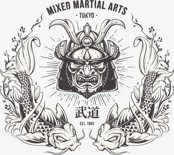 矢量手绘日式武道图案免抠