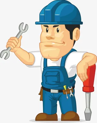 蓝色卡通工人免抠