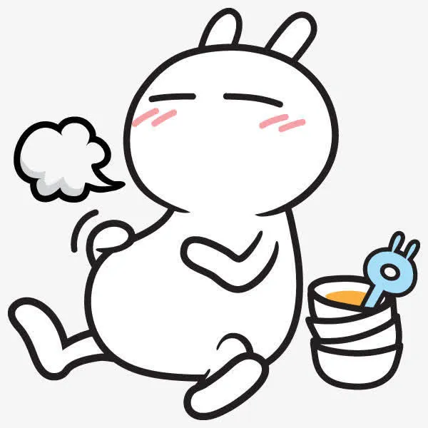 吃饱的白色卡通兔子免抠