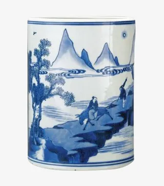 水墨青花瓷器笔筒免扣png素材免抠