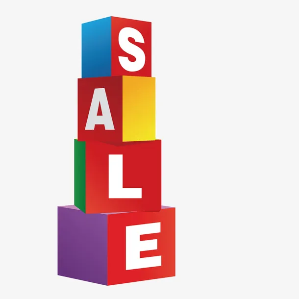 彩色立方块sale促销打折标签免抠