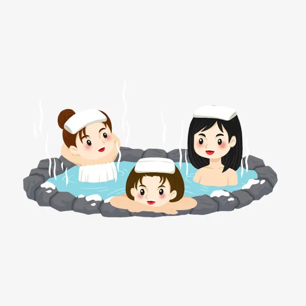 卡通手绘泡温泉的人免抠