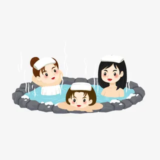 卡通手绘泡温泉的人免抠