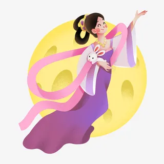嫦娥奔月中秋节手绘卡通扁平元素古代汉服女免抠节日中秋节元素 嫦娥奔月中秋节手绘卡通扁平元素古代汉服女免抠节日中秋节元素
