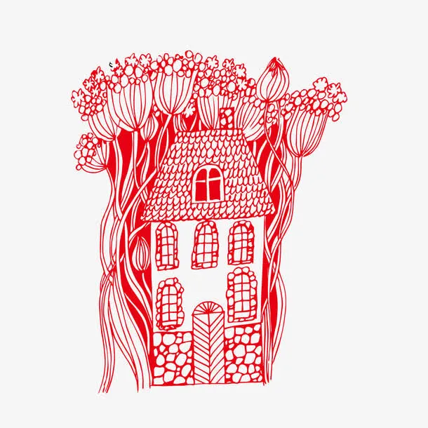 矢量线描创意房子插画免抠