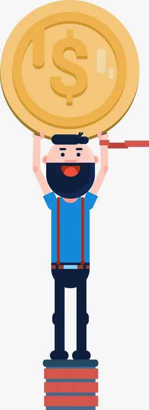 举着金币男人卡通人物矢量免抠