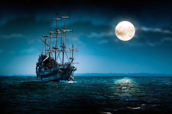夜空 海面 月夜 航海高清