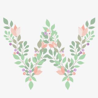 植物绿叶花朵字母W免抠