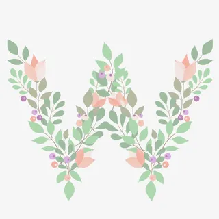 植物绿叶花朵字母W免抠