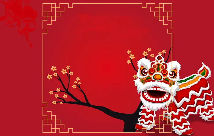 中国风红色春节舞狮背景素材高清