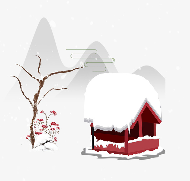 手绘白色冬天雪景免抠