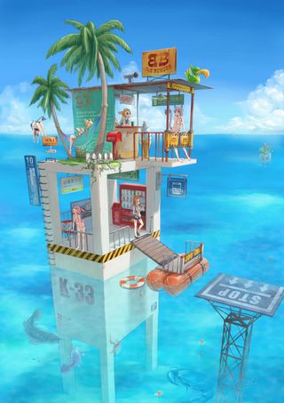 夏日海上冰激凌店免抠