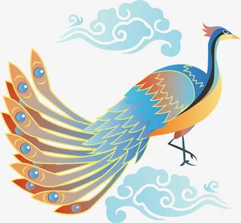国潮系列中国风孔雀祥云免抠