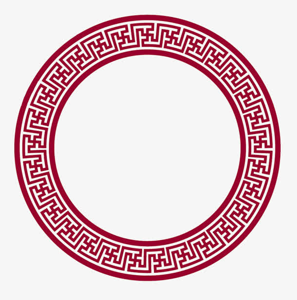红色花纹圆形窗花免抠