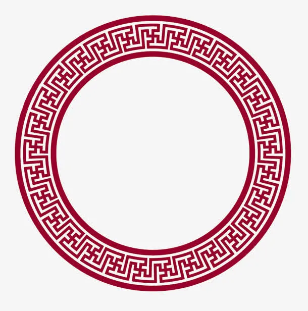红色花纹圆形窗花免抠