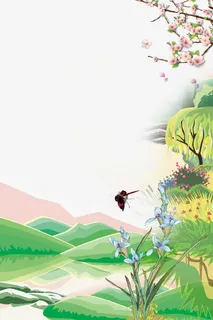 彩绘春游踏青海报插画免抠