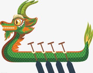 端午赛龙舟手绘动漫卡通龙舟免抠