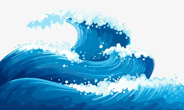 手绘合成蓝色的浪花免抠