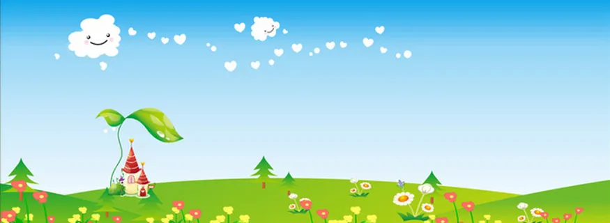 绿色郊外蓝天绿草插画背景高清 绿色郊外蓝天绿草插画背景高清
