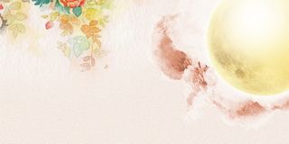 水彩明月花朵中秋背景高清