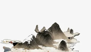 国风水墨山水免抠