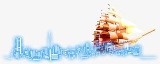 立体大帆船线条蓝色城市背景