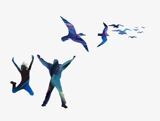 人物剪影和白鸽免抠