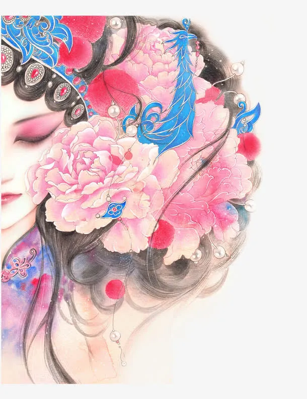 唯美手绘戏曲花旦免抠