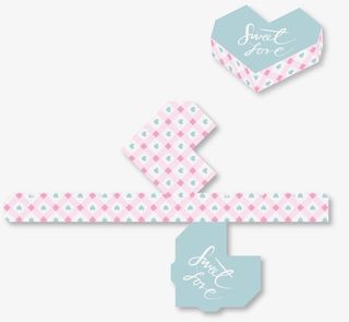 矢量手绘爱心礼盒包装展开图和效免抠