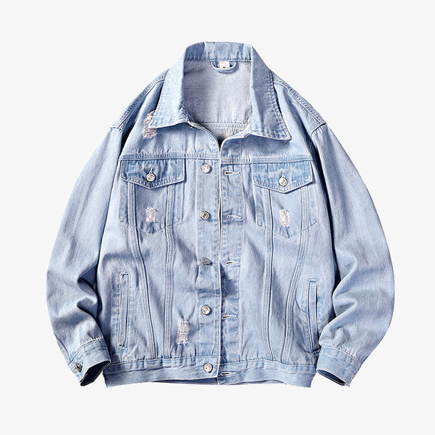 19秋季爆款破洞宽松休闲男士百搭牛仔外套免抠