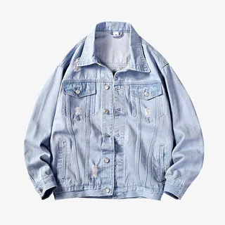 19秋季爆款破洞宽松休闲男士百搭牛仔外套免抠