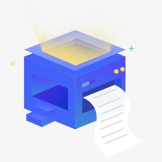 卡通手绘蓝色的打印机免抠