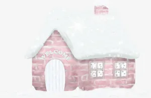 卡通粉色白雪屋顶房子免抠