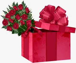 手绘玫瑰礼盒免抠