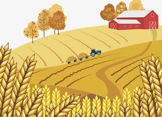 装饰插图机械收割机收割麦子免抠