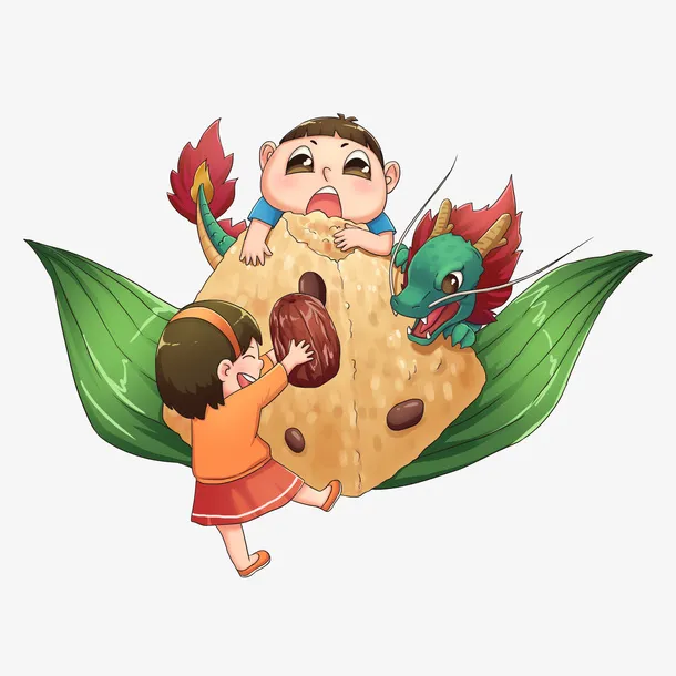 手绘创意元素 吃粽子元素免抠