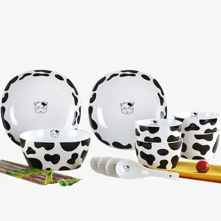 可爱奶牛卡通风格套碗免抠