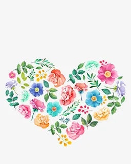 多彩牡丹拼成的爱心免抠