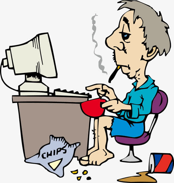 电脑前邋遢的男人免抠