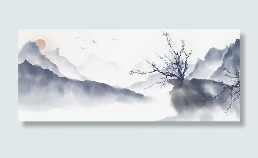 中国风手绘水墨风景山水徽派建筑 4免抠