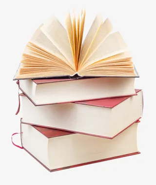 红色封面翻开的一叠书实物免抠