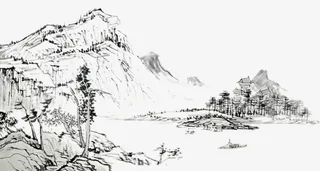 手绘山水画儿png免抠